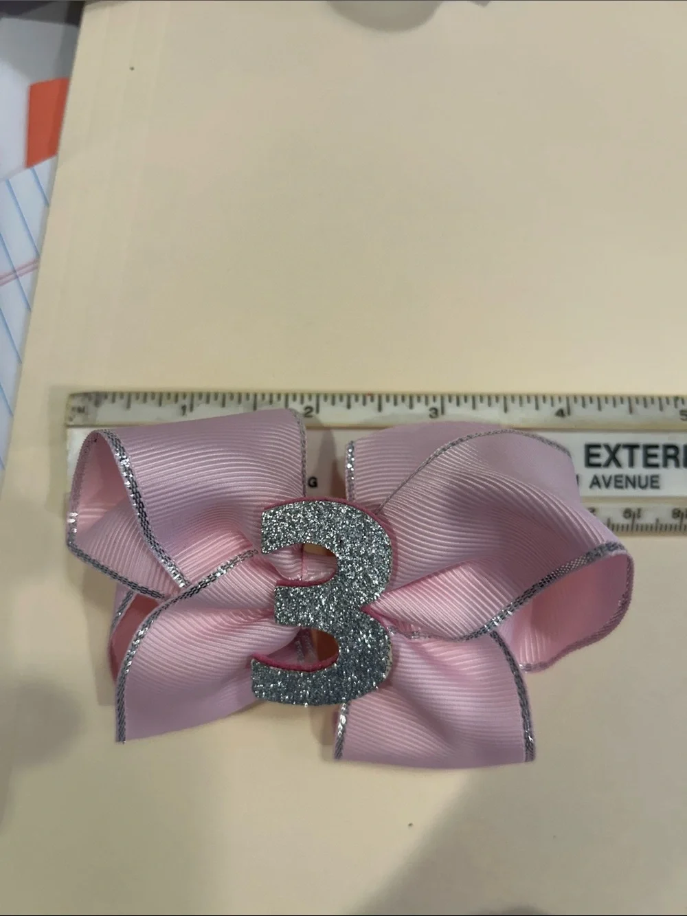 NWOT Pink Sparkle Number 3 Hair Bow for Kids